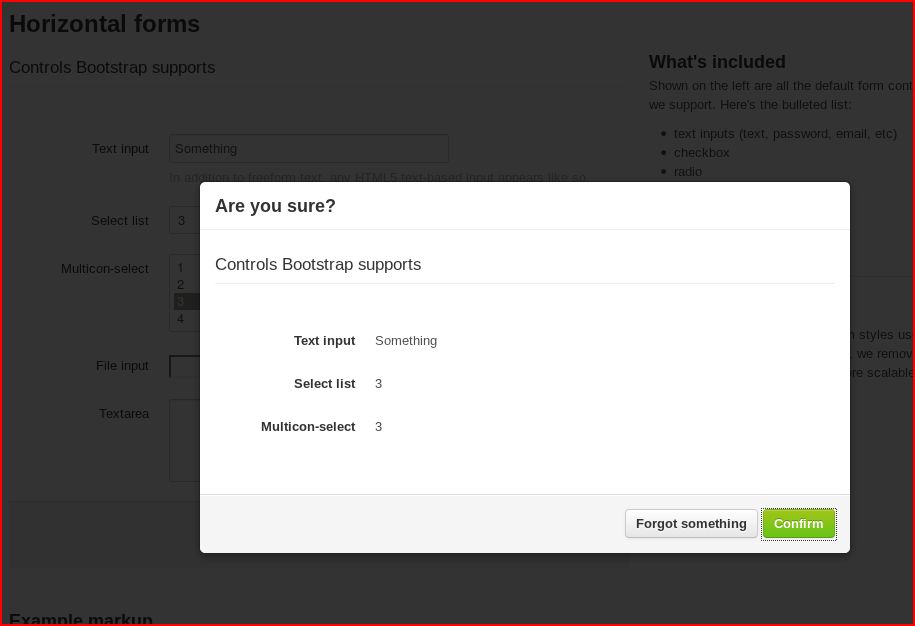 confirm form before submitting using twitter bootstrap in